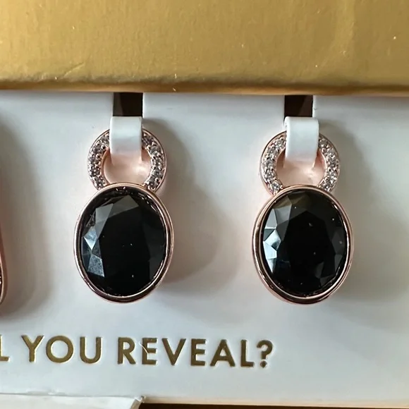 BP Rose Gold Plated Hoops with Black Onyx and Diamond Cubic Zirconia - Picture 6 of 7